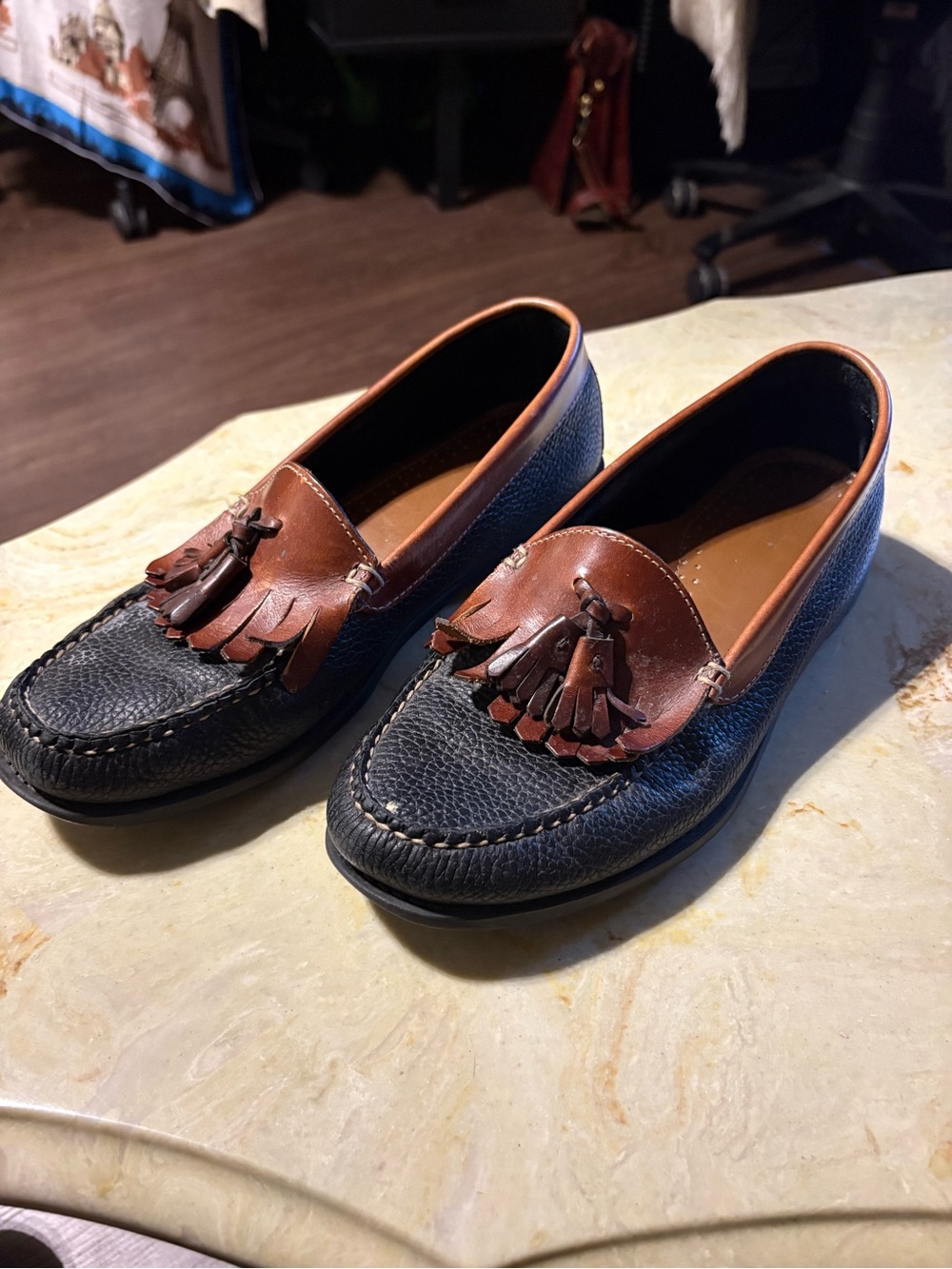 Weejuns G.H. Bass & Co. Two-Tone Tassel Kiltie Loafers in Black and Brown
